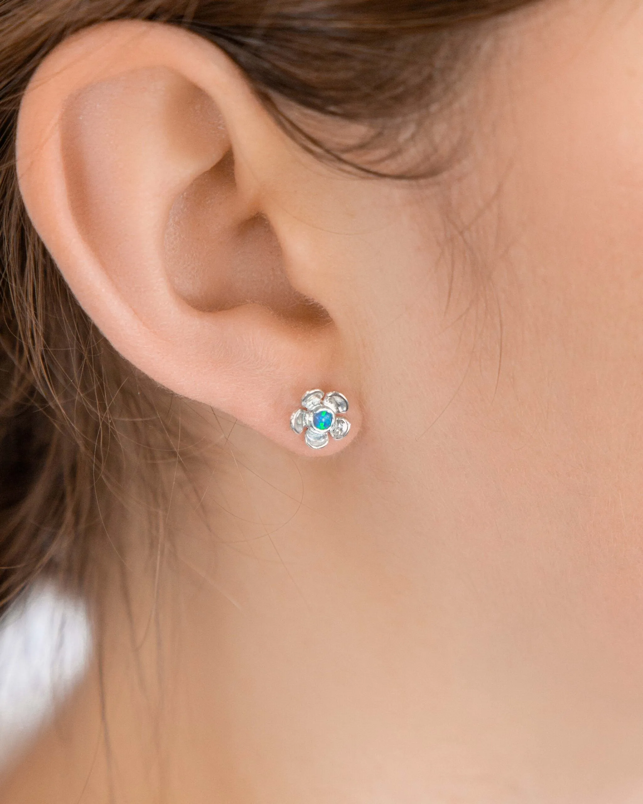 Banyan Silver Flower Stud with Blue Opalite