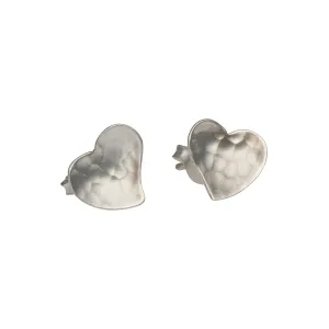 Banyan Silver Hammered Heart Stud Earring