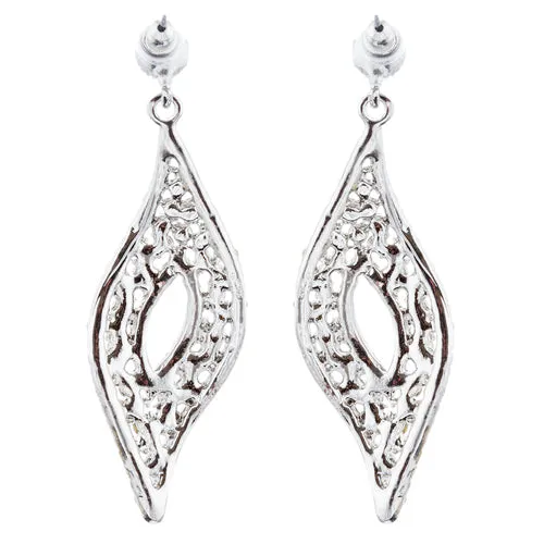 Bridal Wedding Jewelry Crystal Rhinestone Open Wave Chic Dangle Earrings Silver