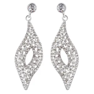 Bridal Wedding Jewelry Crystal Rhinestone Open Wave Chic Dangle Earrings Silver