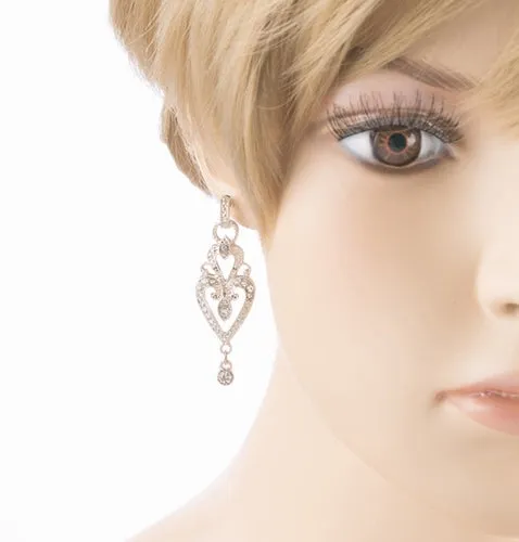 Bridal Wedding Jewelry Crystal Rhinestone Vintage Dangle Charm Earrings Silver