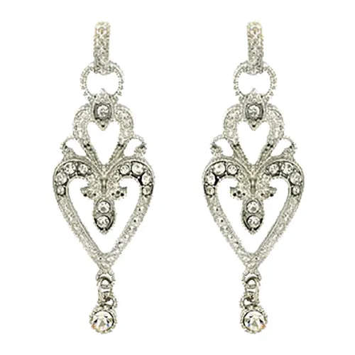 Bridal Wedding Jewelry Crystal Rhinestone Vintage Dangle Charm Earrings Silver