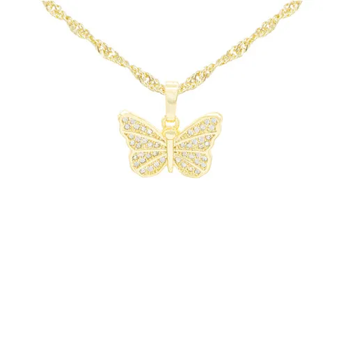 Butterfly 4 Cubic Zirconia Pendant With 14K Gold Filled Necklace Set