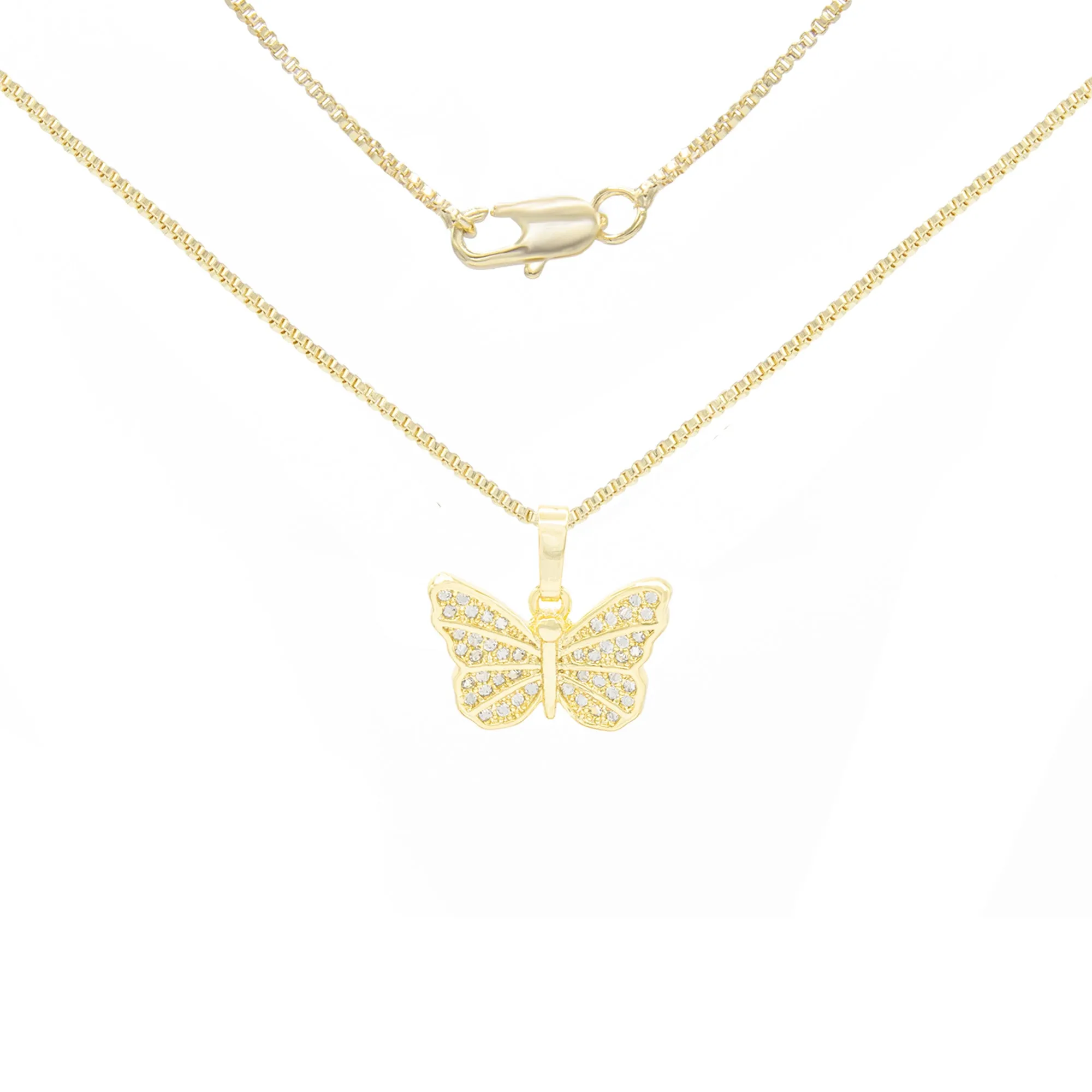 Butterfly 4 Cubic Zirconia Pendant With 14K Gold Filled Necklace Set
