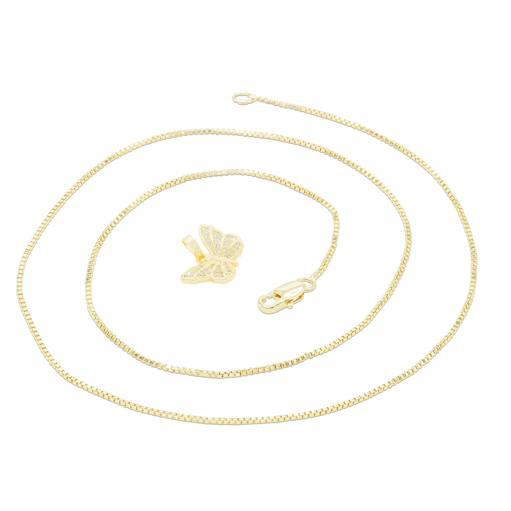Butterfly 4 Cubic Zirconia Pendant With 14K Gold Filled Necklace Set