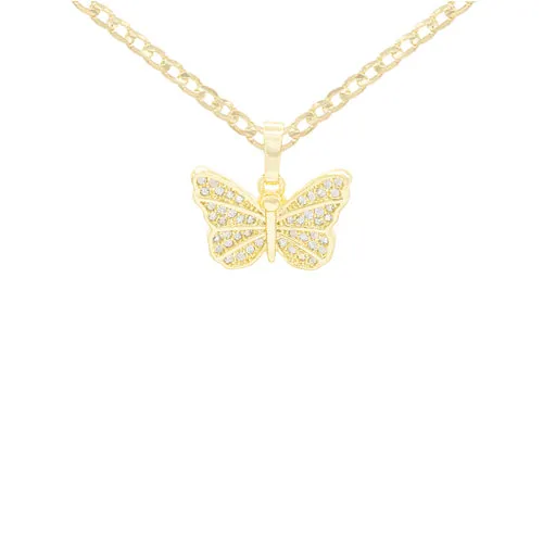 Butterfly 4 Cubic Zirconia Pendant With 14K Gold Filled Necklace Set