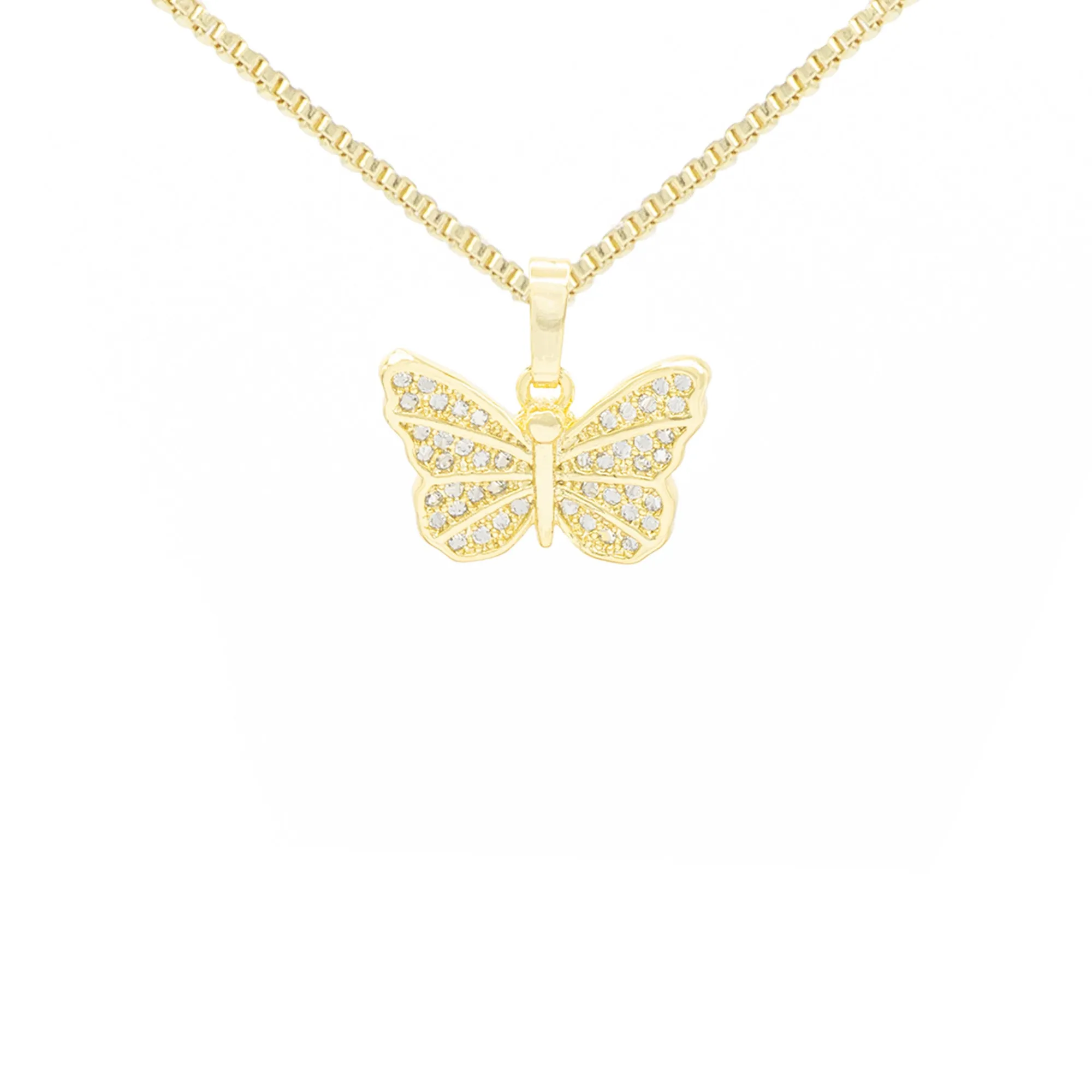 Butterfly 4 Cubic Zirconia Pendant With 14K Gold Filled Necklace Set