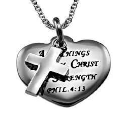 Christ My Strength Women's Sweetheart Cross Necklace - Phil 4:13