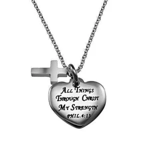Christ My Strength Women's Sweetheart Cross Necklace - Phil 4:13