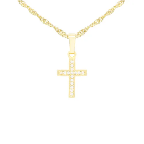 Cross 1 Cubic Zirconia Pendant 14K Gold Filled Chain Necklace Set