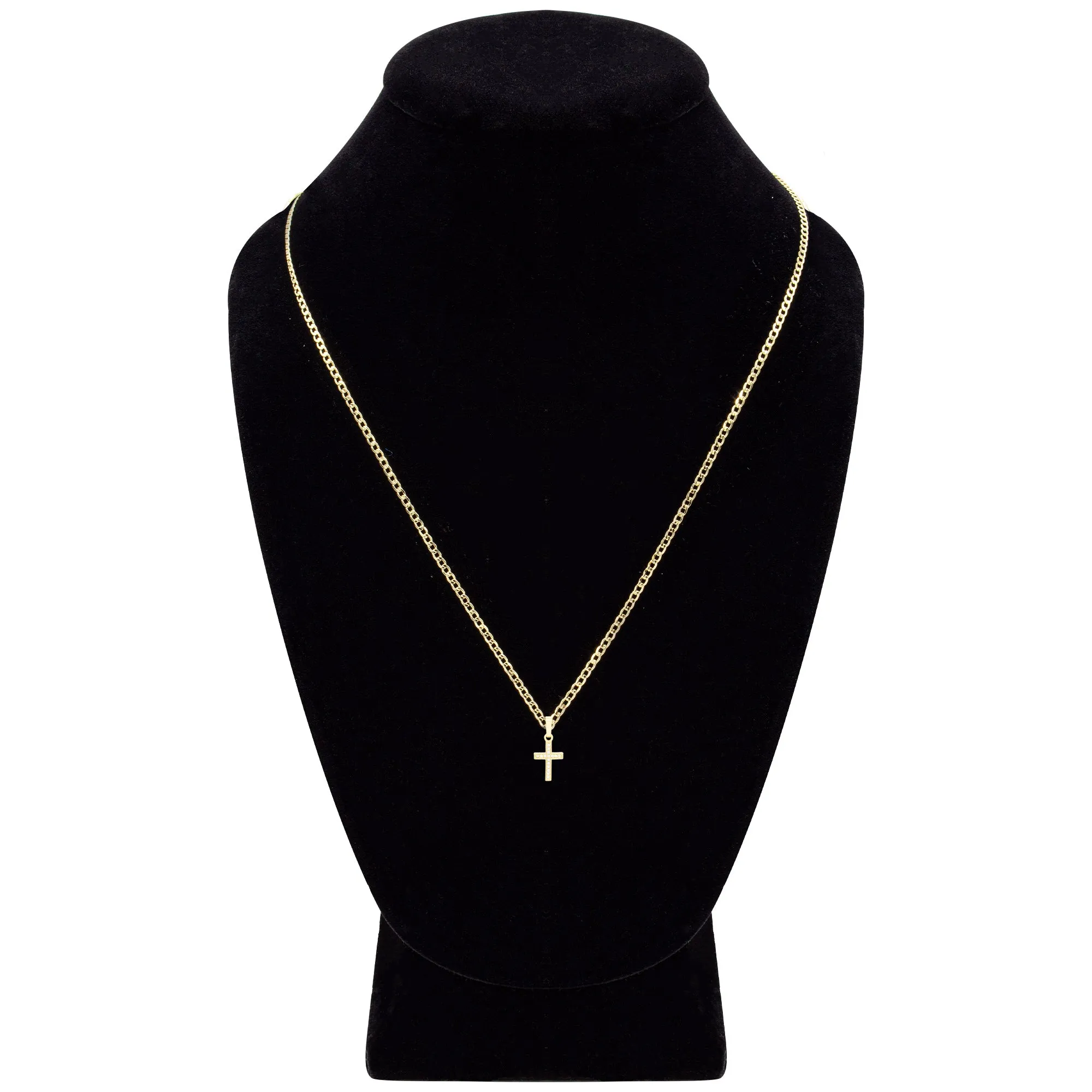 Cross 1 Cubic Zirconia Pendant 14K Gold Filled Chain Necklace Set