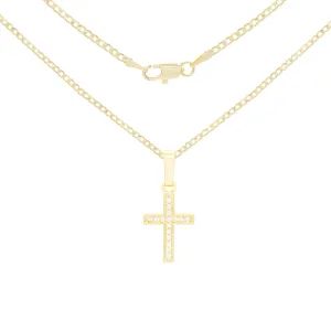Cross 1 Cubic Zirconia Pendant 14K Gold Filled Chain Necklace Set