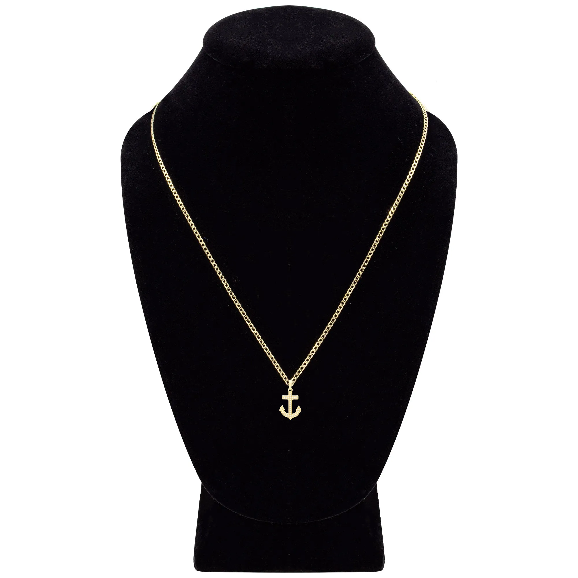 Cubic Zirconia Devil Anchor Cross Pendant 14K Gold Filled Necklace Set