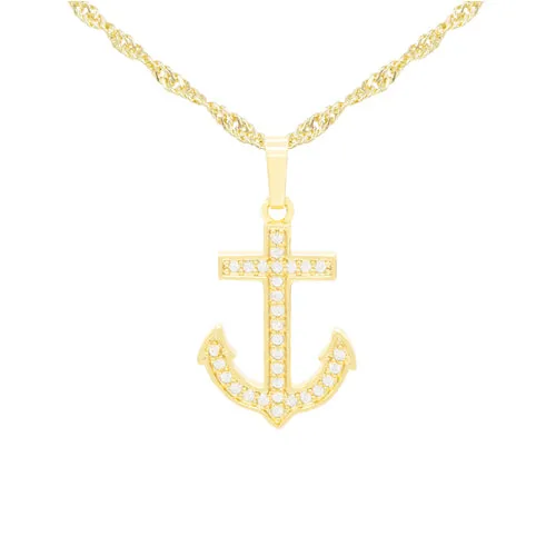 Cubic Zirconia Devil Anchor Cross Pendant 14K Gold Filled Necklace Set