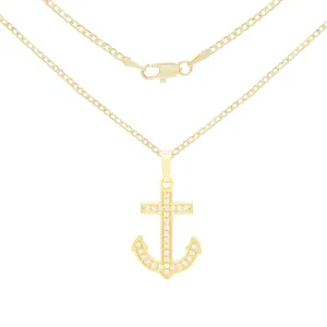 Cubic Zirconia Devil Anchor Cross Pendant 14K Gold Filled Necklace Set