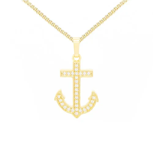 Cubic Zirconia Devil Anchor Cross Pendant 14K Gold Filled Necklace Set