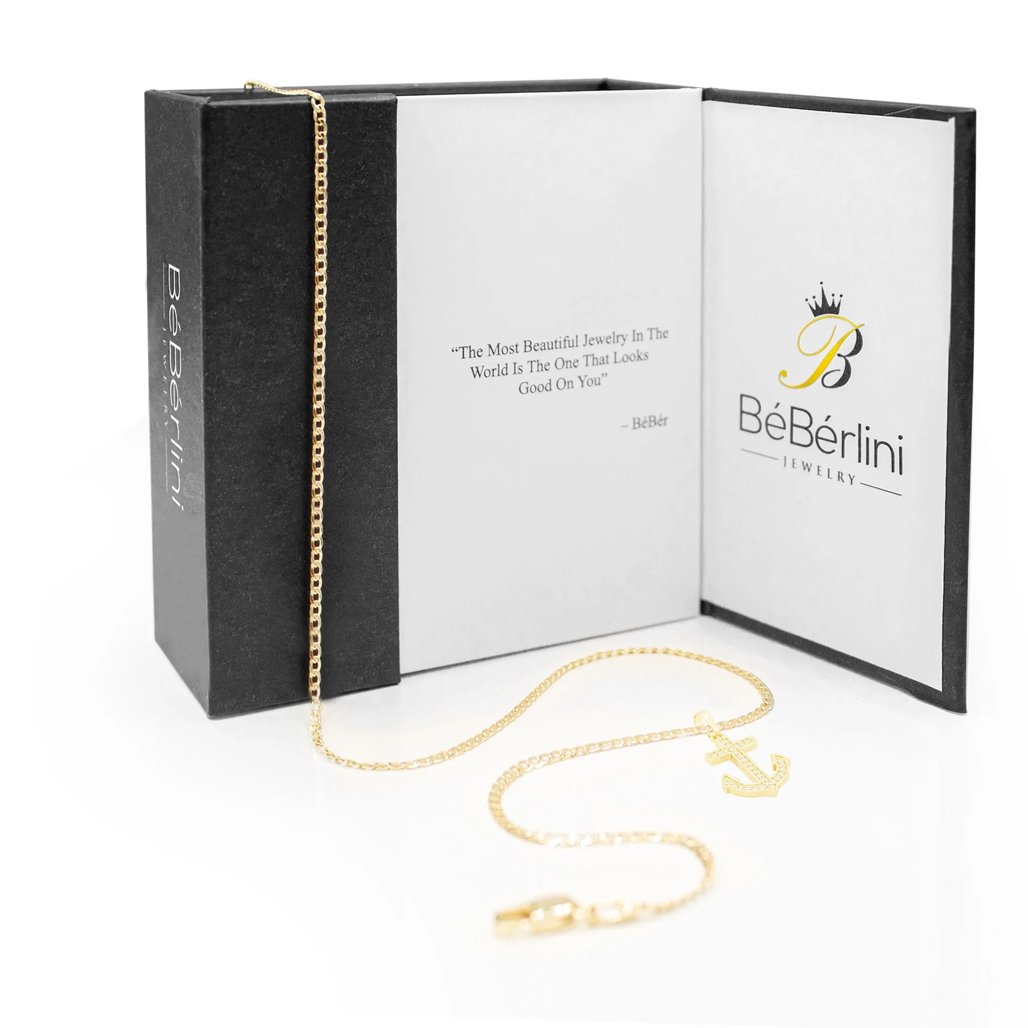 Cubic Zirconia Devil Anchor Cross Pendant 14K Gold Filled Necklace Set