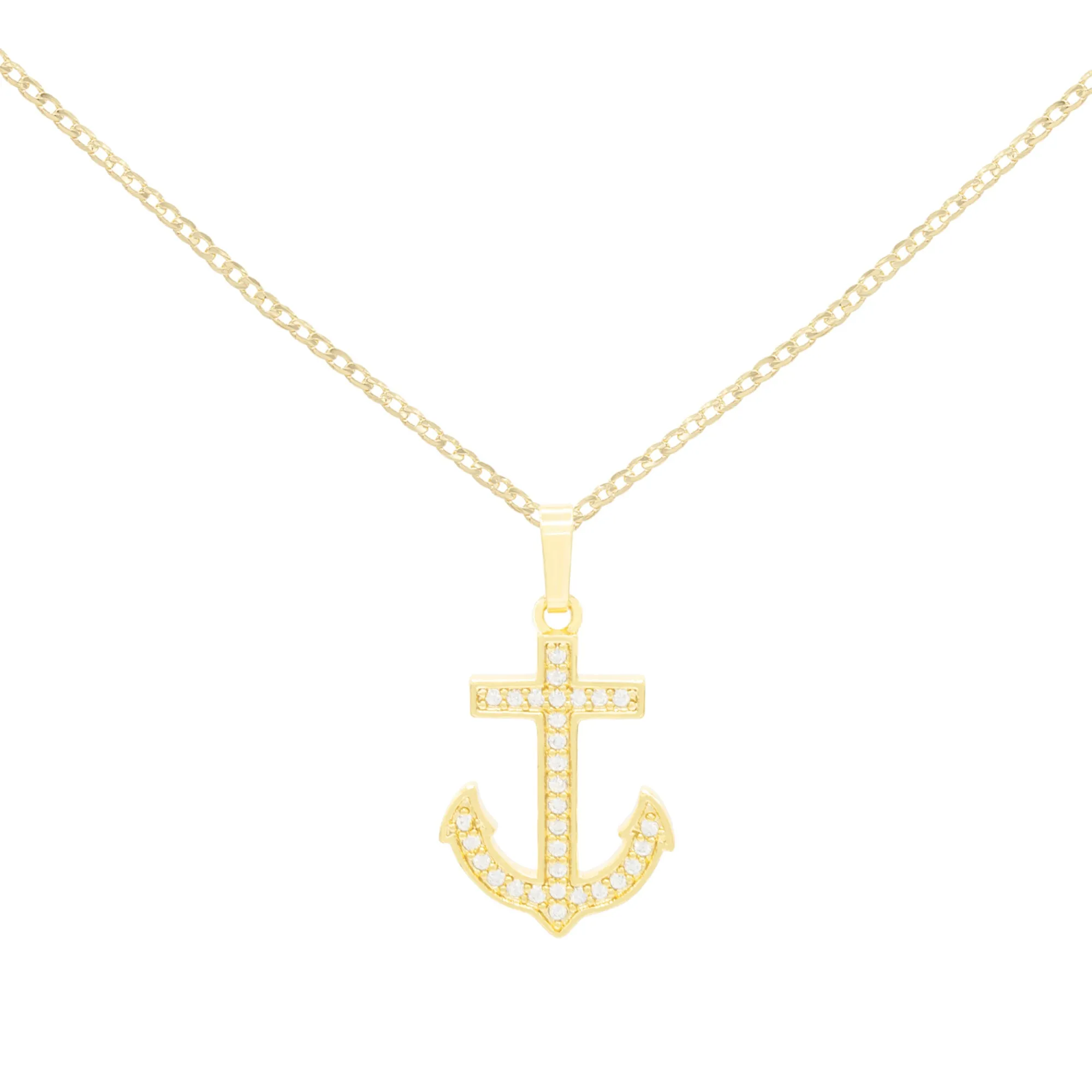 Cubic Zirconia Devil Anchor Cross Pendant 14K Gold Filled Necklace Set