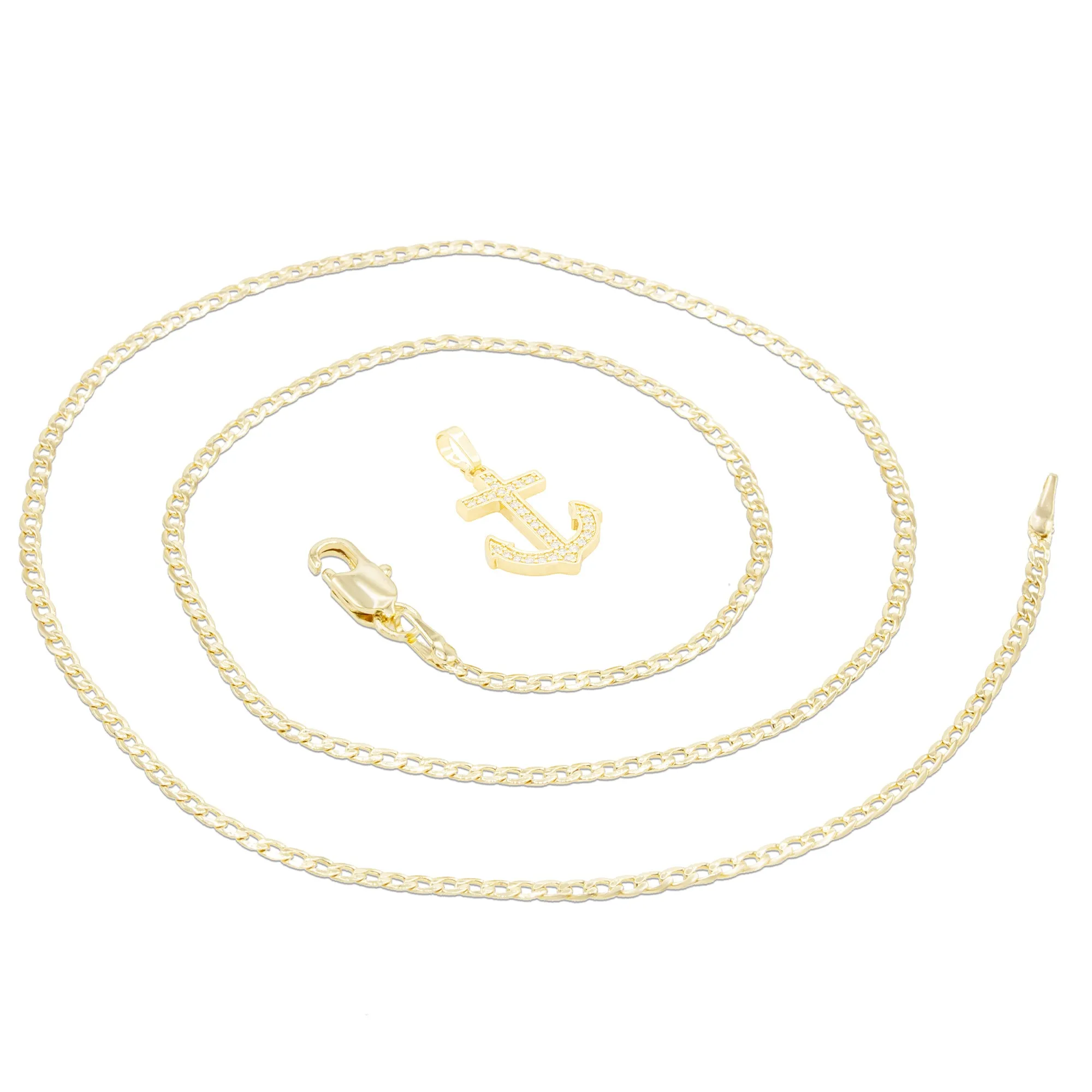Cubic Zirconia Devil Anchor Cross Pendant 14K Gold Filled Necklace Set