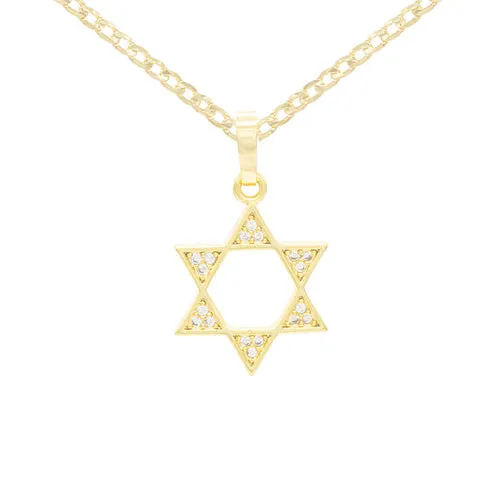 Cubic Zirconia Star Of David Pendant 14K Gold Filled Necklace Set