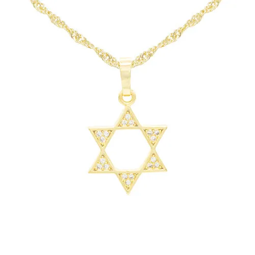 Cubic Zirconia Star Of David Pendant 14K Gold Filled Necklace Set