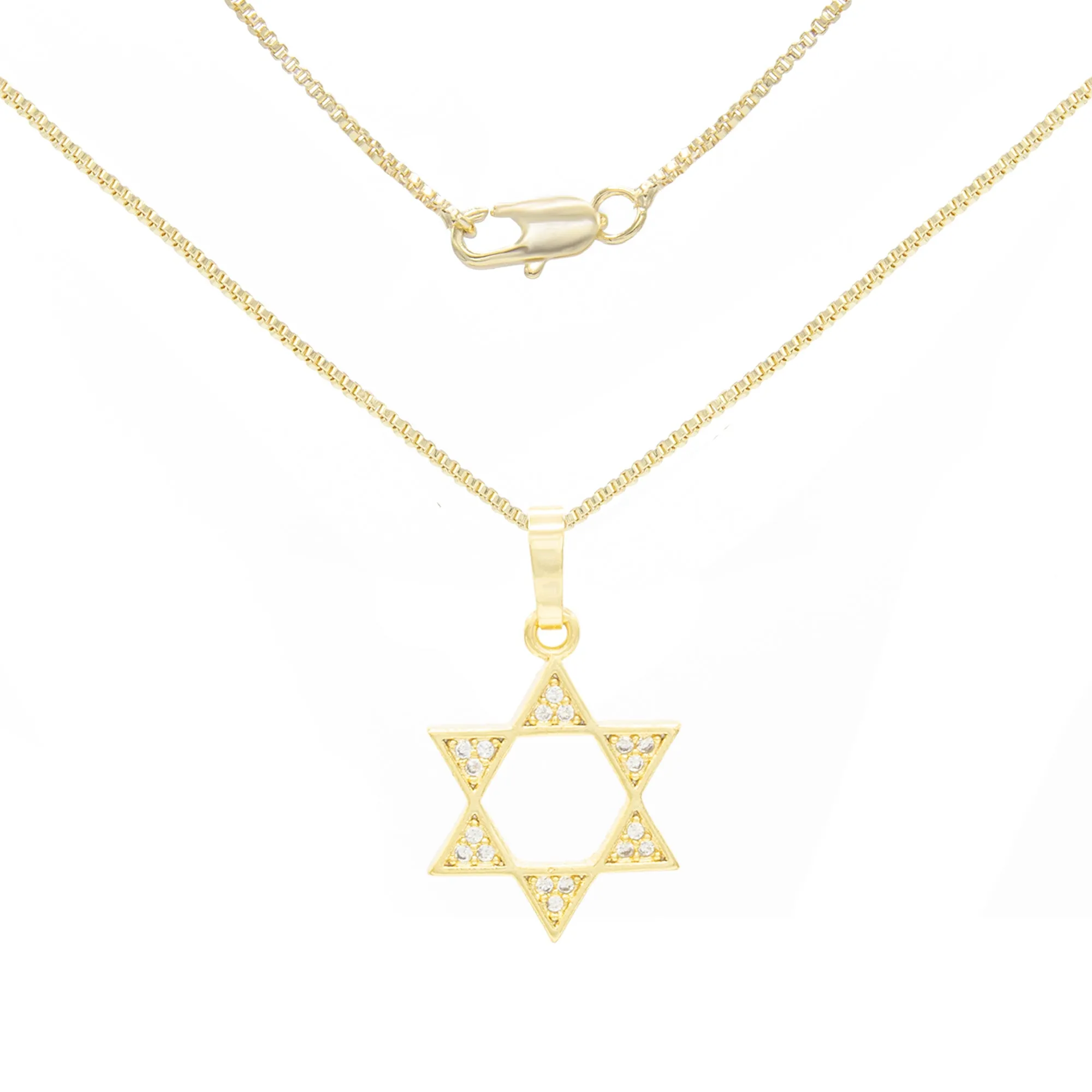 Cubic Zirconia Star Of David Pendant 14K Gold Filled Necklace Set