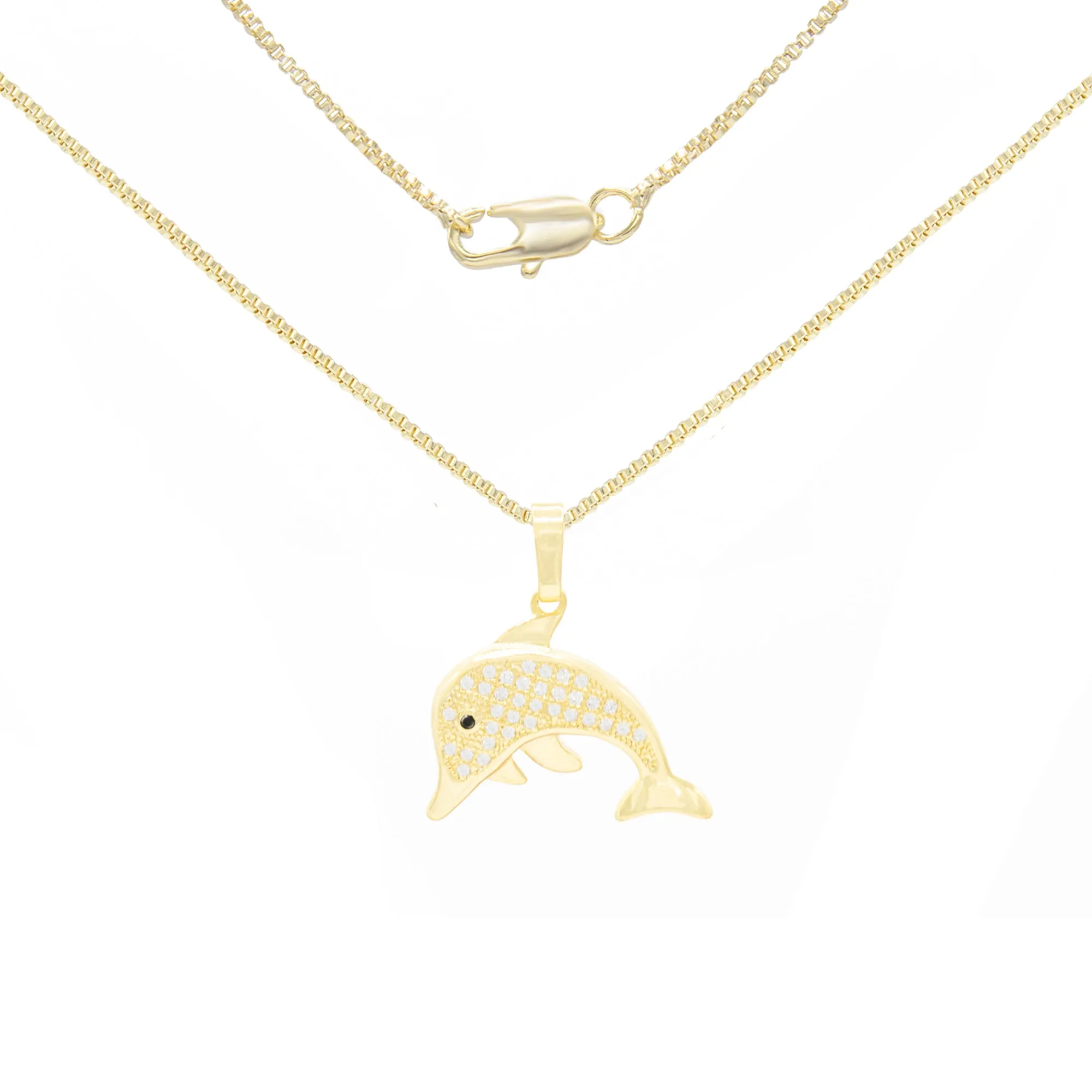 Dolphin Cubic Zirconia Pendant With 14K Gold Filled Necklace Set