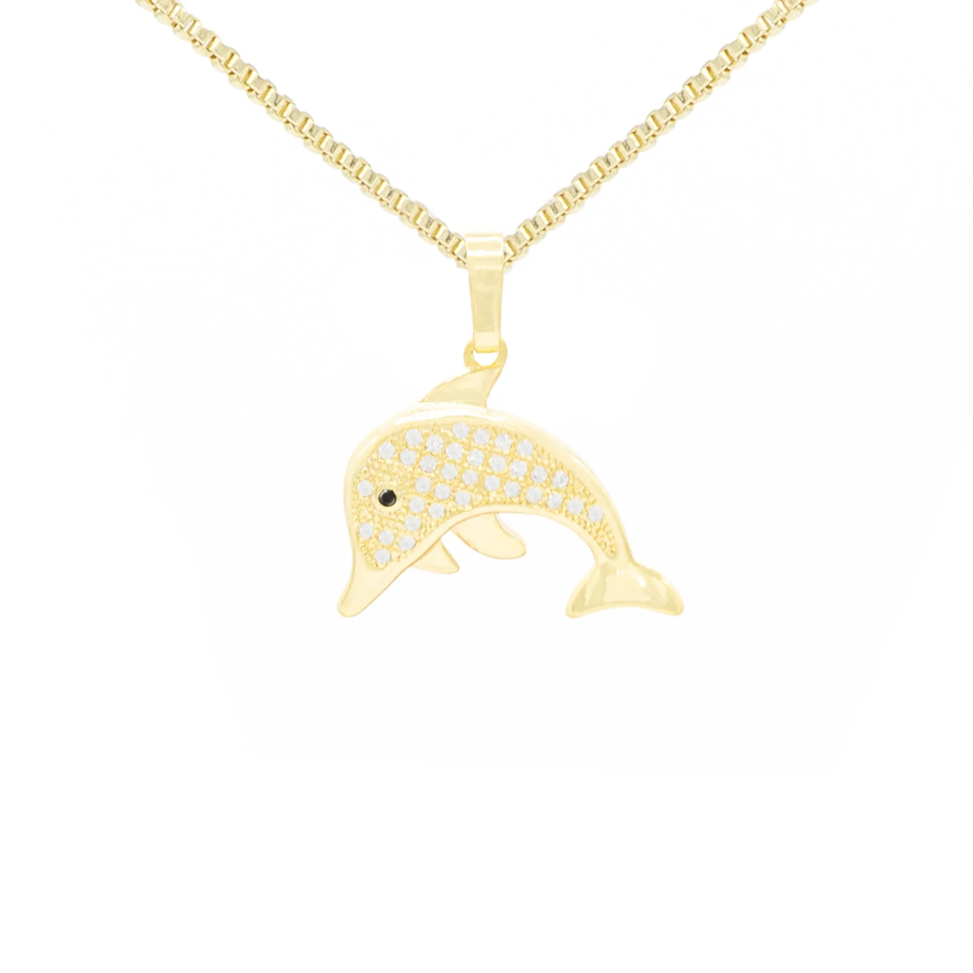 Dolphin Cubic Zirconia Pendant With 14K Gold Filled Necklace Set