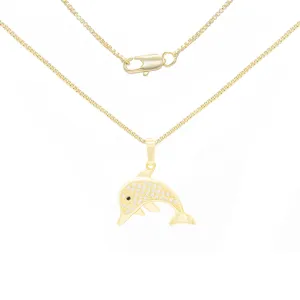 Dolphin Cubic Zirconia Pendant With 14K Gold Filled Necklace Set