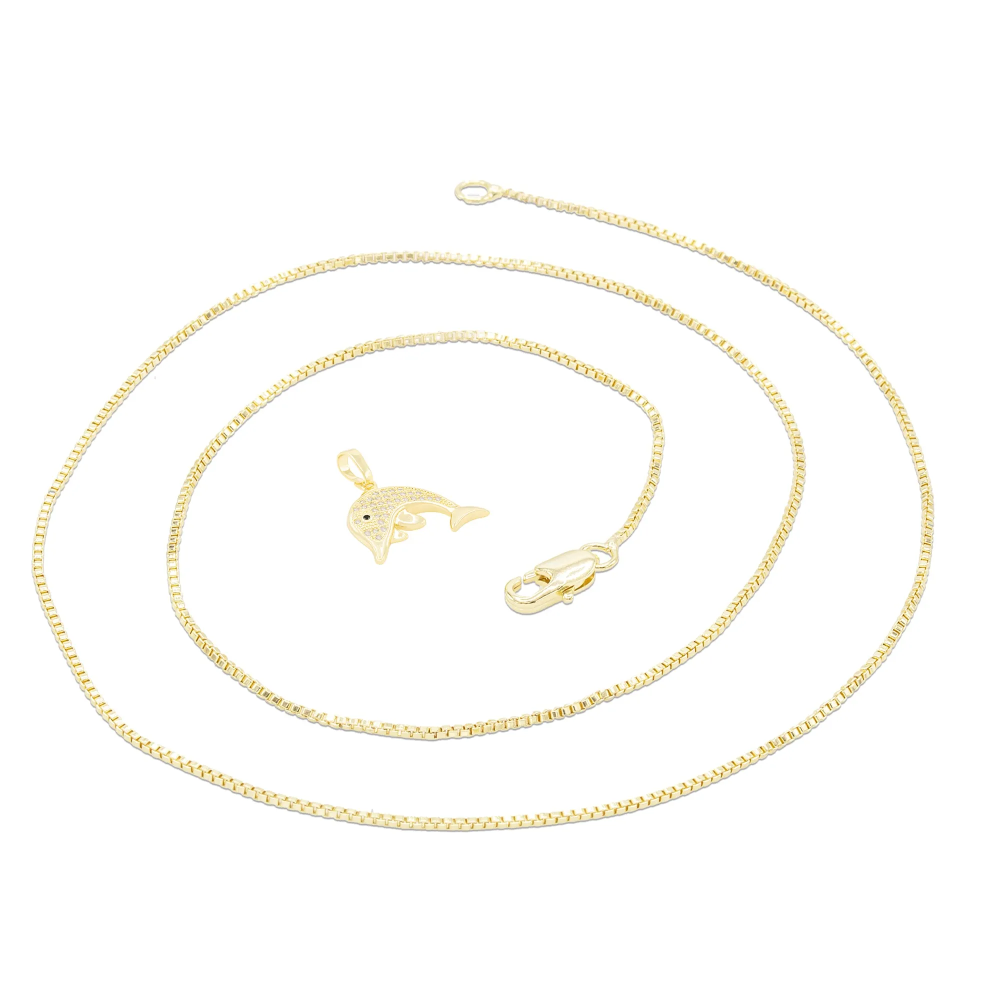 Dolphin Cubic Zirconia Pendant With 14K Gold Filled Necklace Set