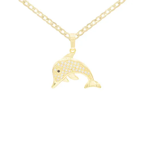 Dolphin Cubic Zirconia Pendant With 14K Gold Filled Necklace Set