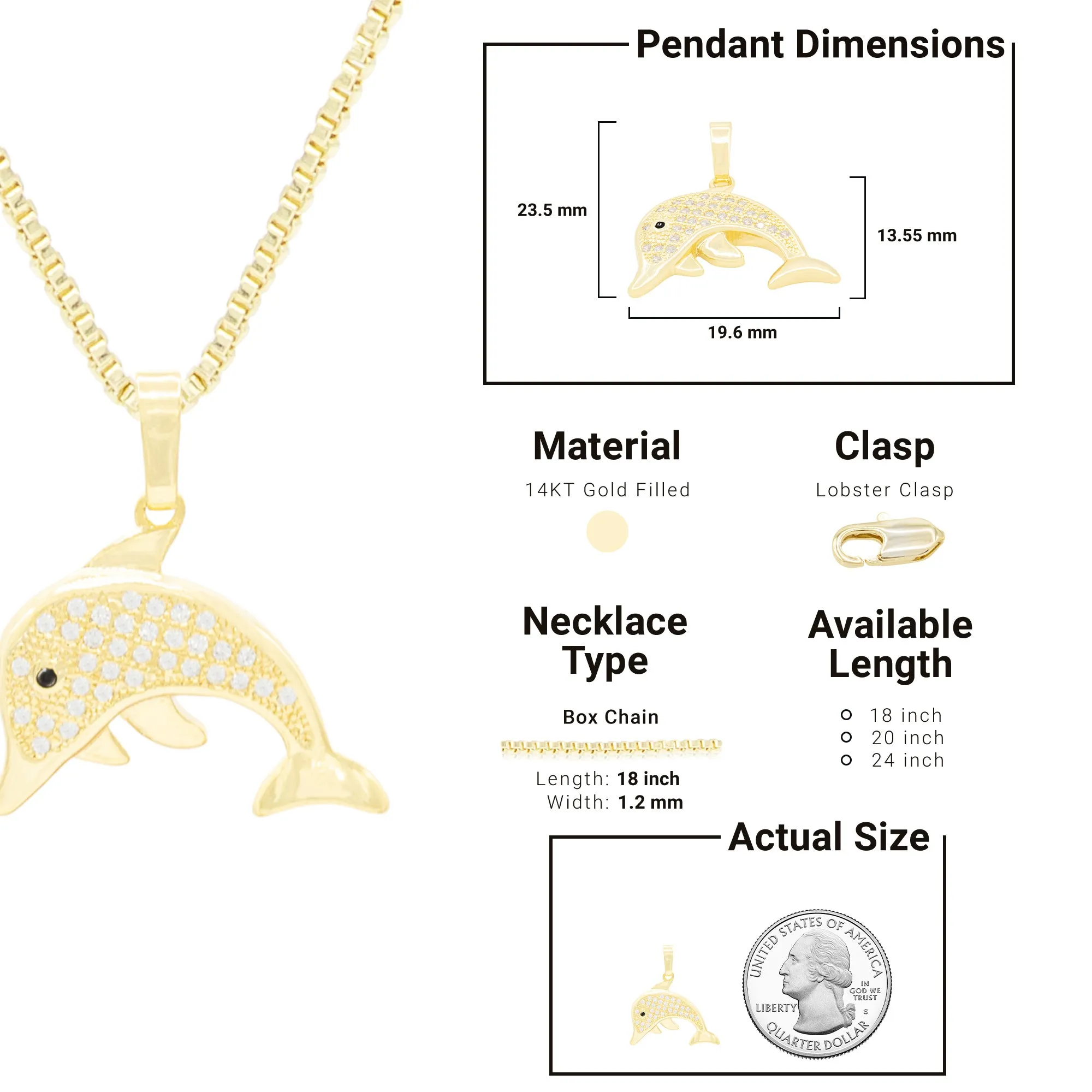 Dolphin Cubic Zirconia Pendant With 14K Gold Filled Necklace Set