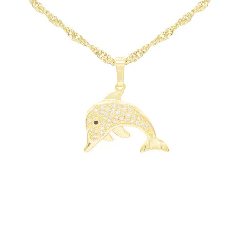 Dolphin Cubic Zirconia Pendant With 14K Gold Filled Necklace Set