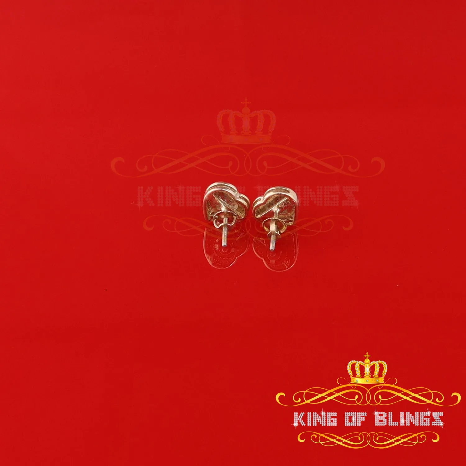 King of Blings-0.10ct Diamond Heart Earring Yellow 925 Sterling Silver Stud For Men's & Women's