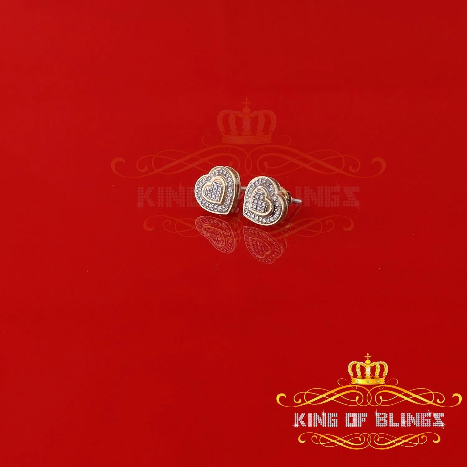 King of Blings-0.10ct Diamond Heart Earring Yellow 925 Sterling Silver Stud For Men's & Women's