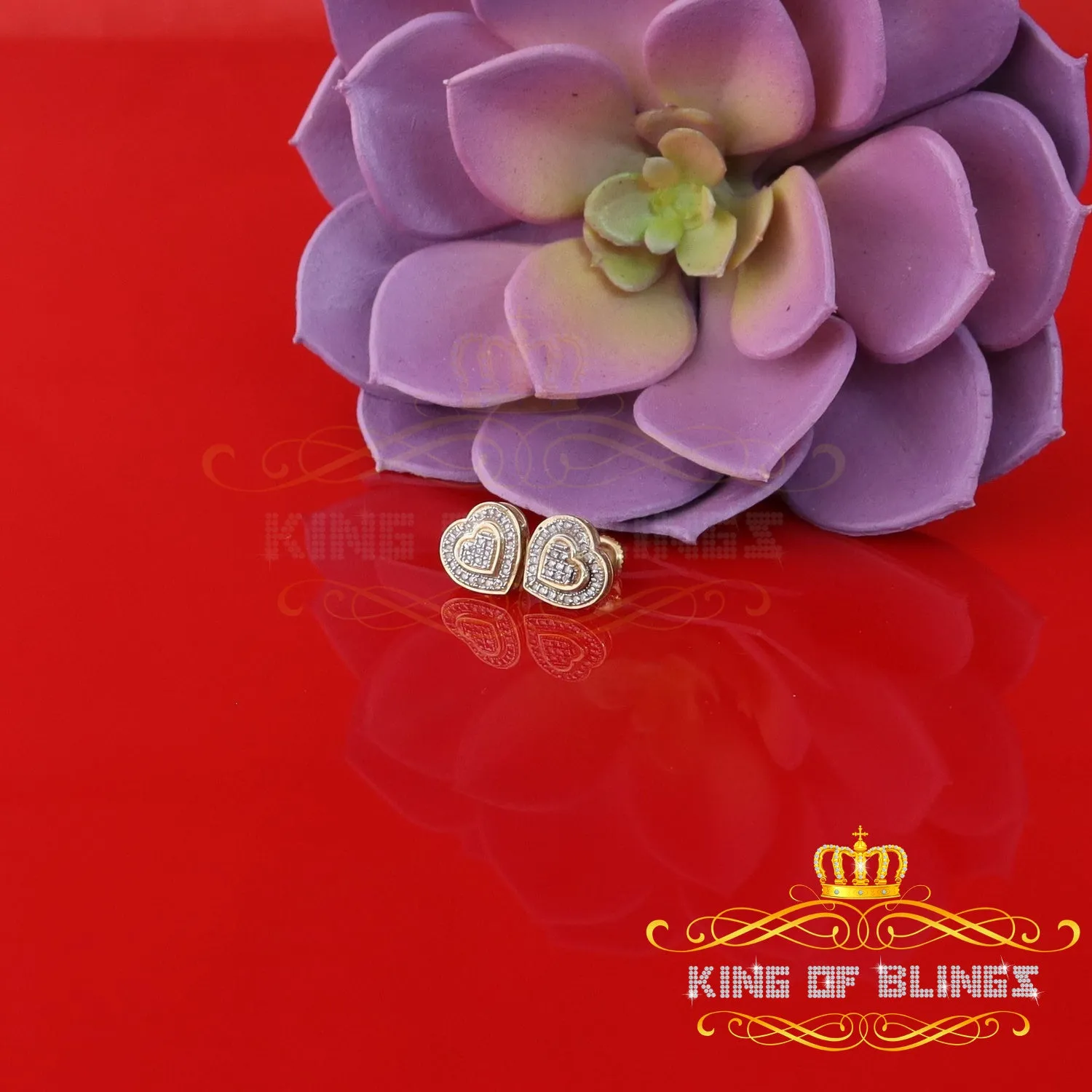 King of Blings-0.10ct Diamond Heart Earring Yellow 925 Sterling Silver Stud For Men's & Women's
