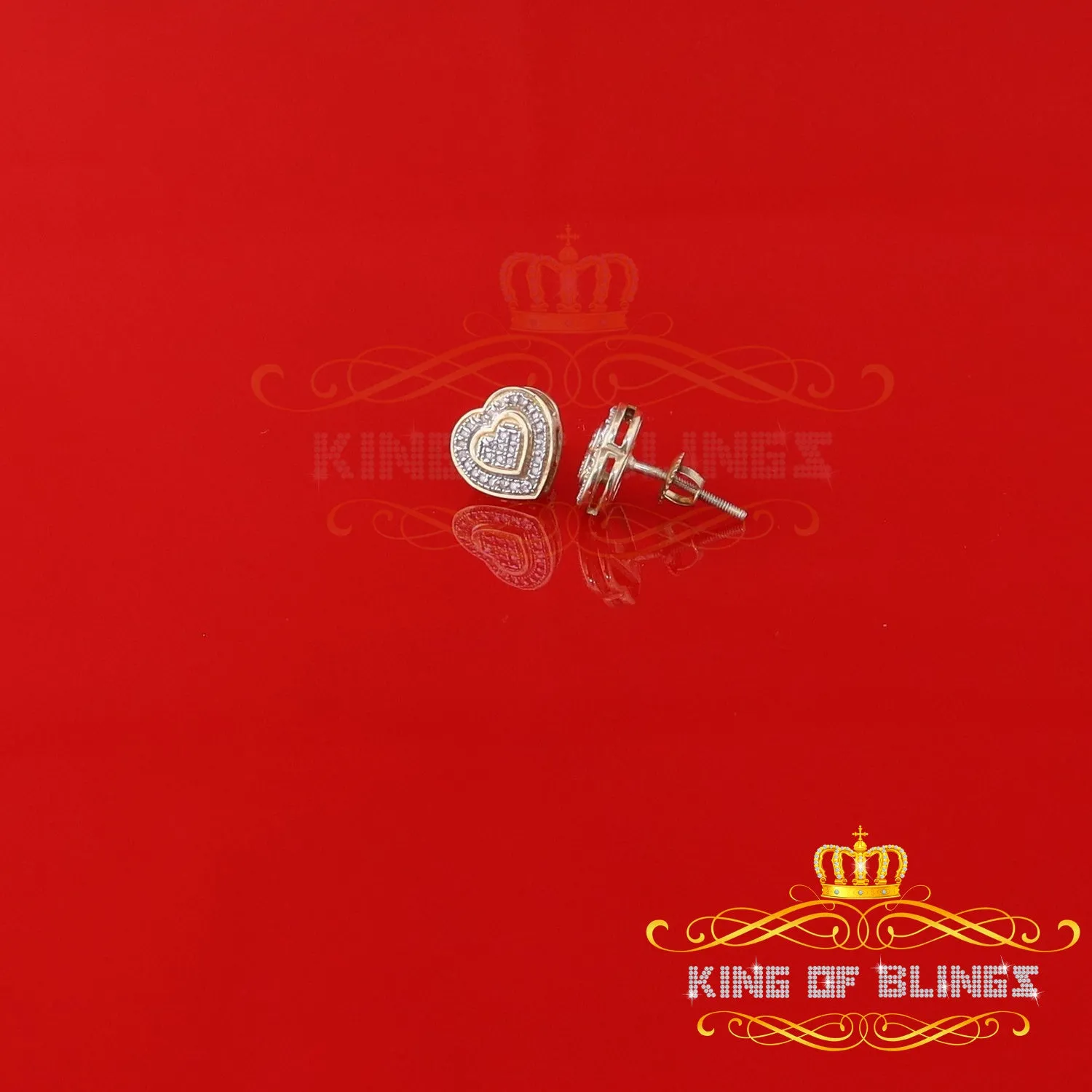 King of Blings-0.10ct Diamond Heart Earring Yellow 925 Sterling Silver Stud For Men's & Women's