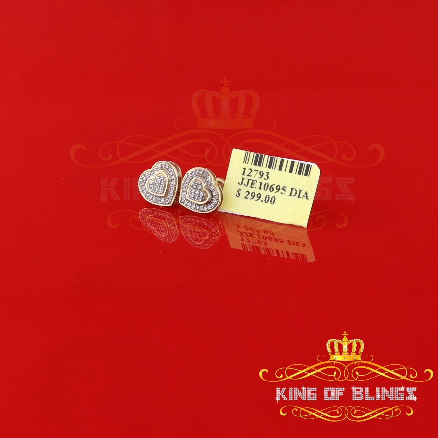 King of Blings-0.10ct Diamond Heart Earring Yellow 925 Sterling Silver Stud For Men's & Women's