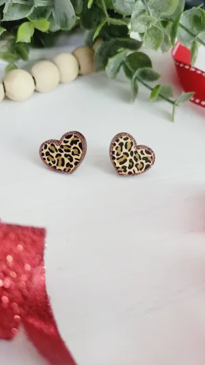 Leopard Heart Stud Earrings