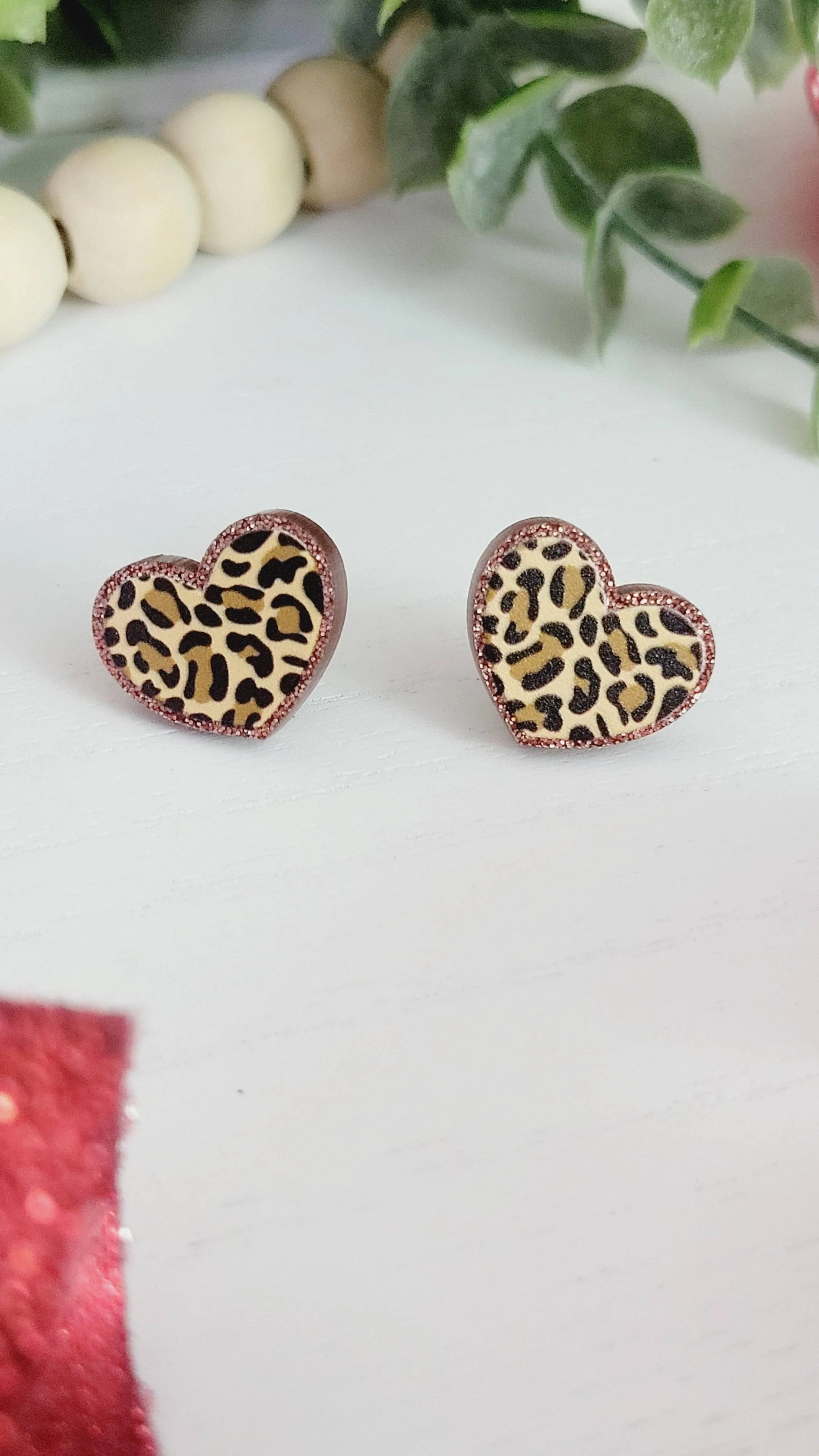 Leopard Heart Stud Earrings