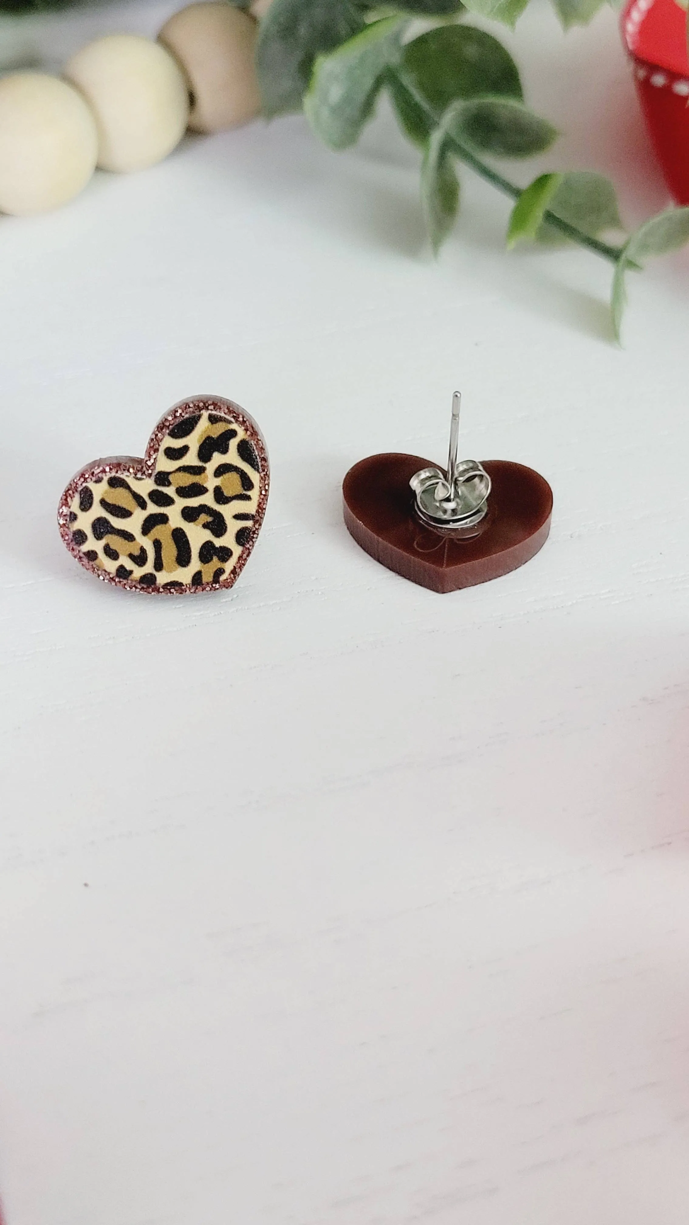 Leopard Heart Stud Earrings
