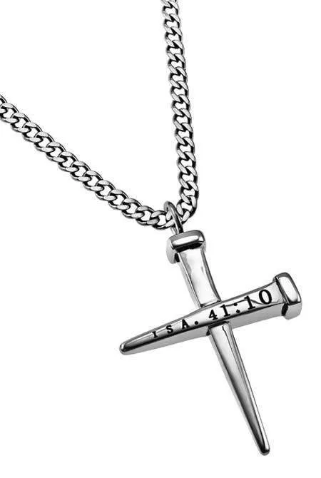 Men's Fear Not Stainless Steel Nail Cross Necklace - Isaiah 41:10