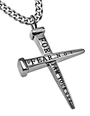 Men's Fear Not Stainless Steel Nail Cross Necklace - Isaiah 41:10