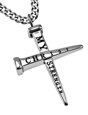 Men's Stainless Steel 2 Nail Cross Necklace - Philippians 4:13