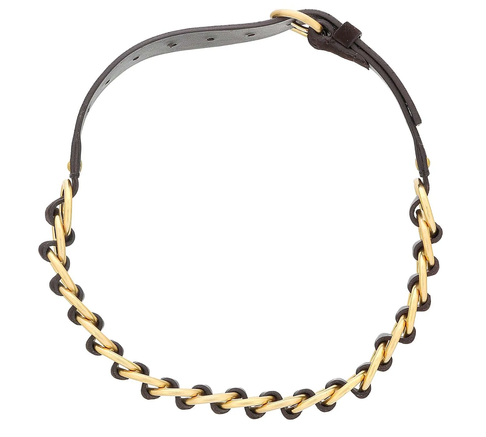 Miu Miu Ebony Leather Woven Gold Chain Choker Necklace-One Size