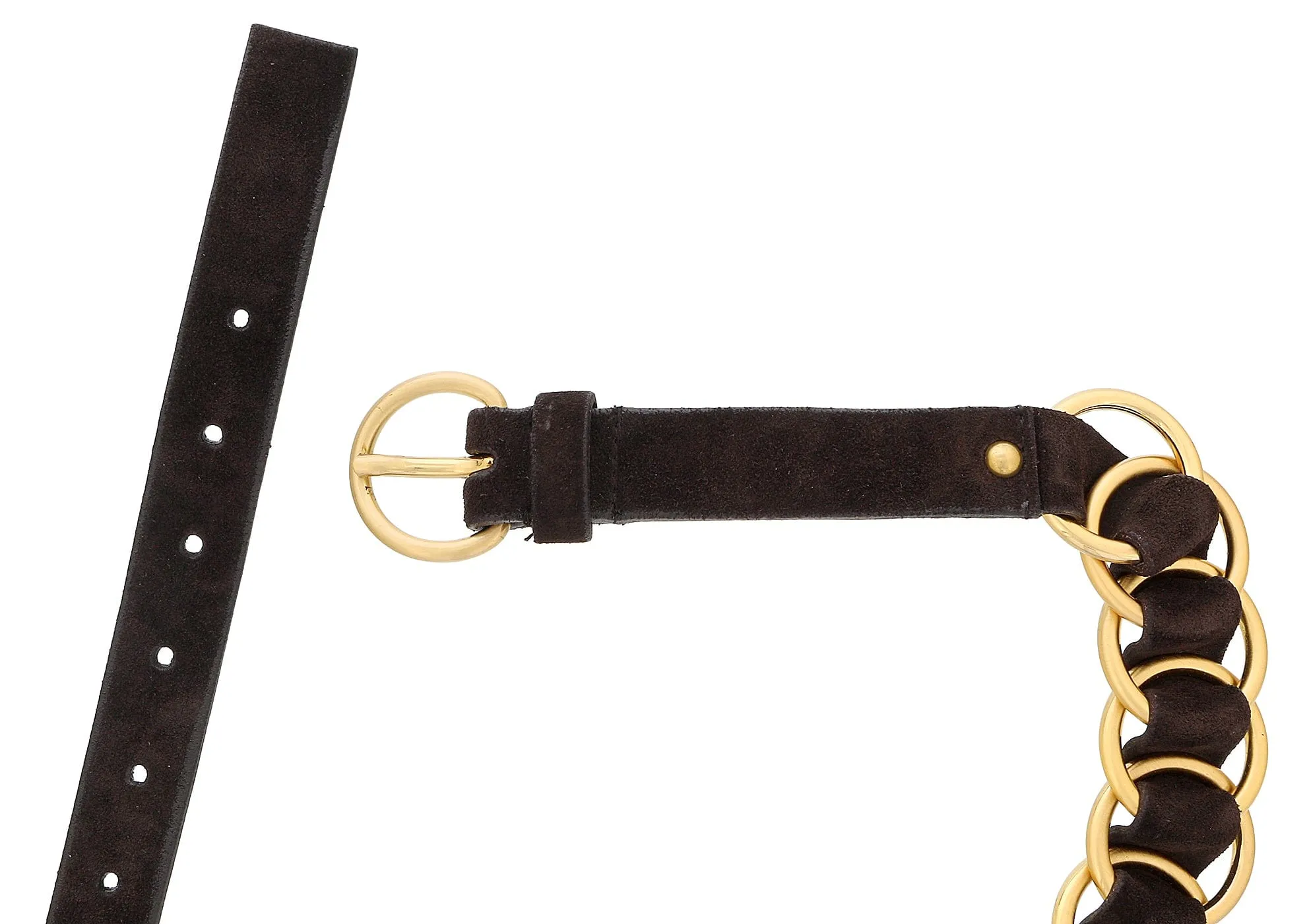 Miu Miu Ebony Leather Woven Gold Chain Choker Necklace-One Size