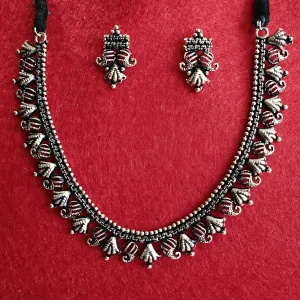 Silver Oxidised Plated Delicate Choker Necklace Set-OXDNK 2335