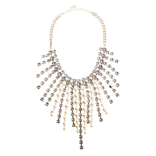 Stunning Gorgeous Bridal Wedding Rhinestone Pearl Bib Statement Necklace Set