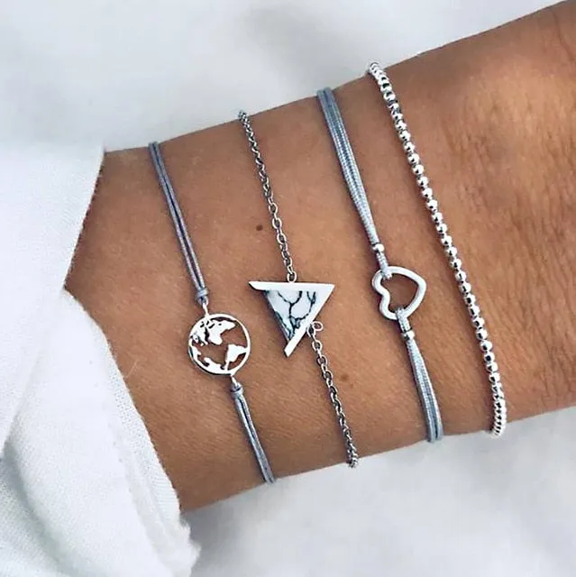Turtle Heart Pearl Wave LOVE Crystal Marble Charm Bracelets for Women