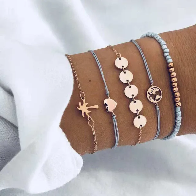 Turtle Heart Pearl Wave LOVE Crystal Marble Charm Bracelets for Women